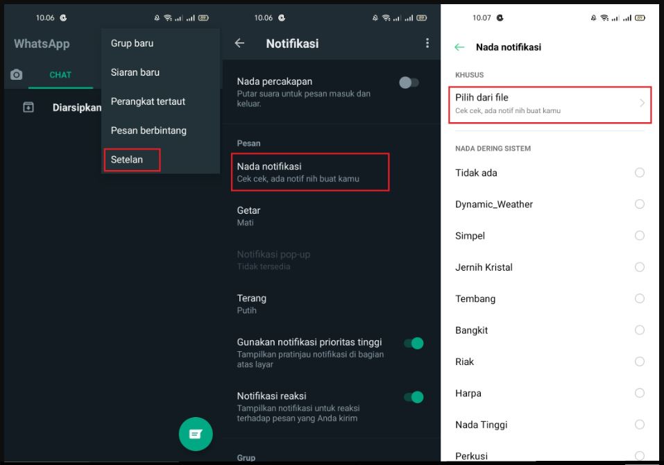 WhatsApp Notification Selection